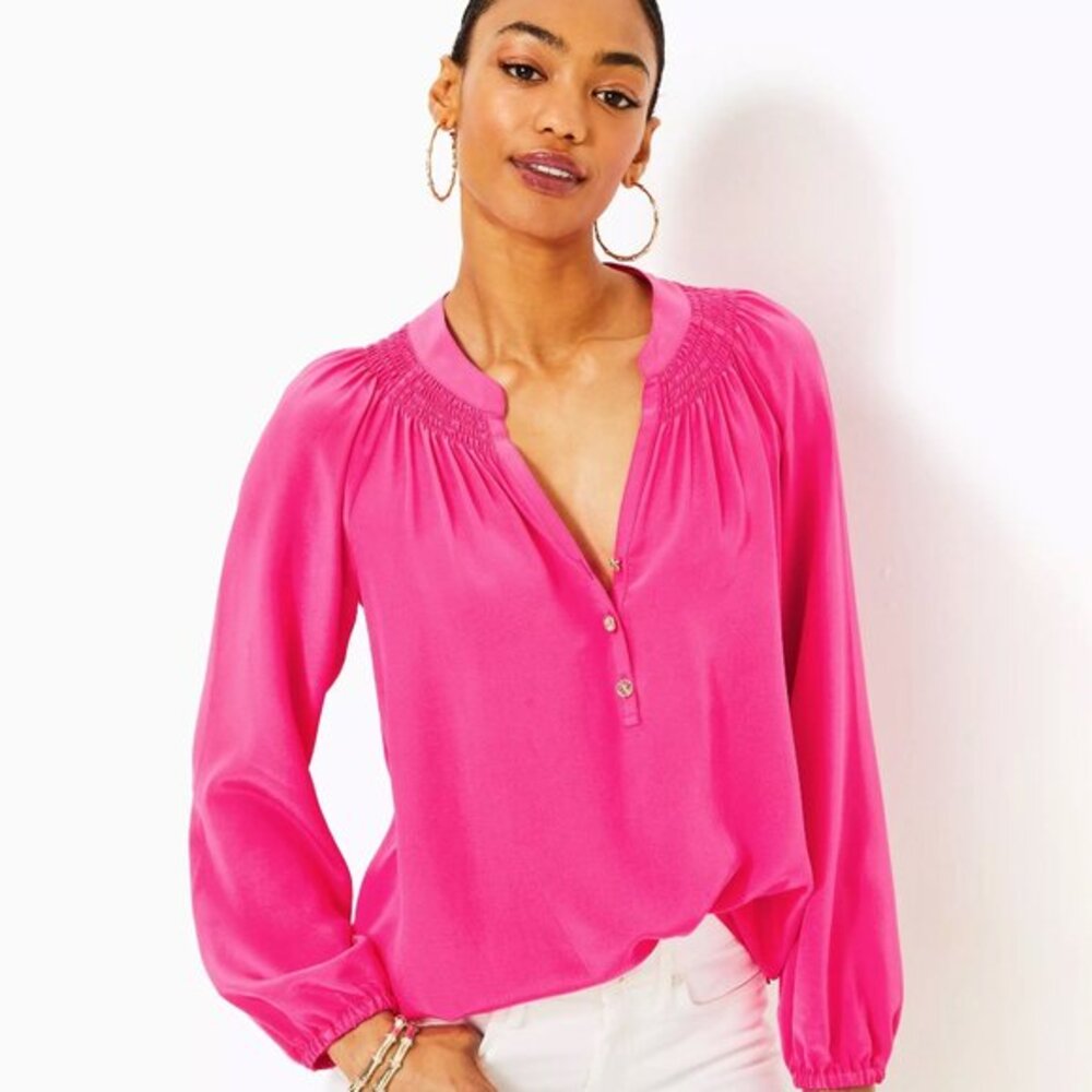 New Lilly Pulitzer Elsa Silk Top, Passion Fruit Pink, Size L, XXL